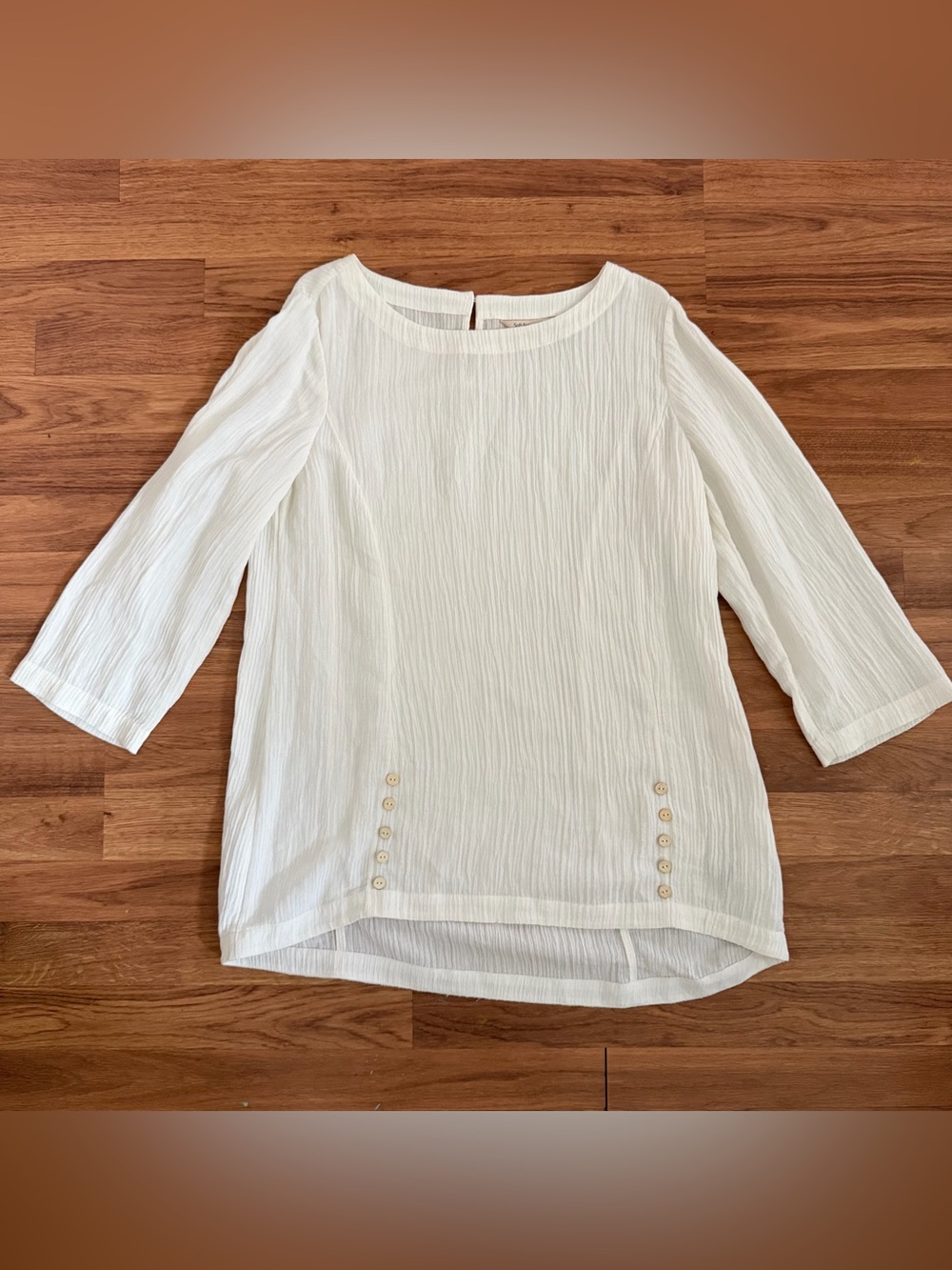 Soft Surroundings Womens‎ M Ivory Textured 3/4 Sleeve Side Button Tunic Beachy